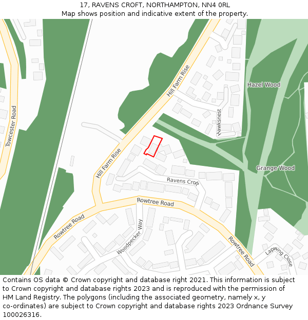 17, RAVENS CROFT, NORTHAMPTON, NN4 0RL: Location map and indicative extent of plot