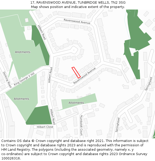 17, RAVENSWOOD AVENUE, TUNBRIDGE WELLS, TN2 3SG: Location map and indicative extent of plot