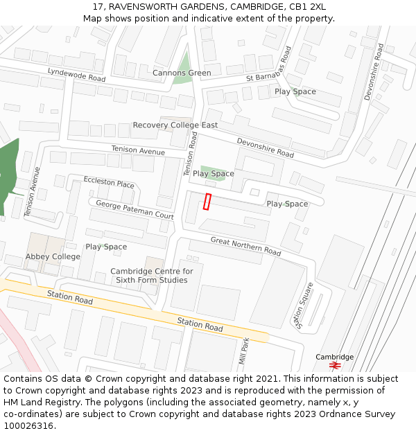 17, RAVENSWORTH GARDENS, CAMBRIDGE, CB1 2XL: Location map and indicative extent of plot