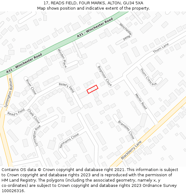 17, READS FIELD, FOUR MARKS, ALTON, GU34 5XA: Location map and indicative extent of plot