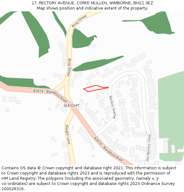 17, RECTORY AVENUE, CORFE MULLEN, WIMBORNE, BH21 3EZ: Location map and indicative extent of plot