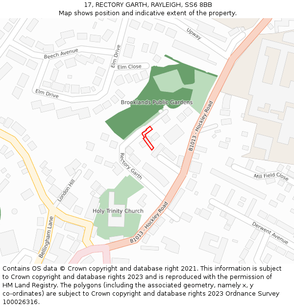 17, RECTORY GARTH, RAYLEIGH, SS6 8BB: Location map and indicative extent of plot