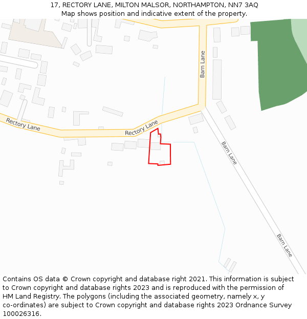 17, RECTORY LANE, MILTON MALSOR, NORTHAMPTON, NN7 3AQ: Location map and indicative extent of plot