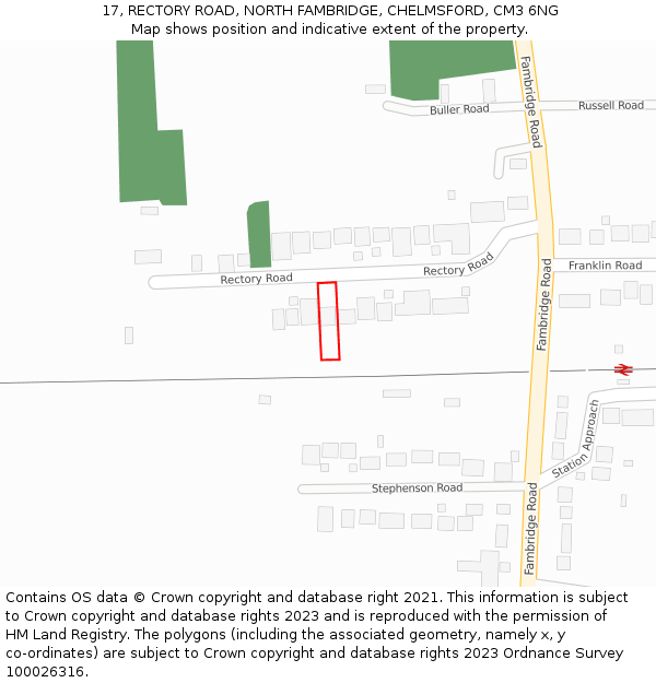 17, RECTORY ROAD, NORTH FAMBRIDGE, CHELMSFORD, CM3 6NG: Location map and indicative extent of plot