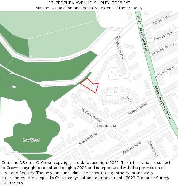 17, REDBURN AVENUE, SHIPLEY, BD18 3AT: Location map and indicative extent of plot