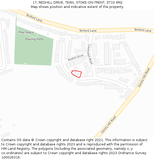 17, REDHILL DRIVE, TEAN, STOKE-ON-TRENT, ST10 4RQ: Location map and indicative extent of plot