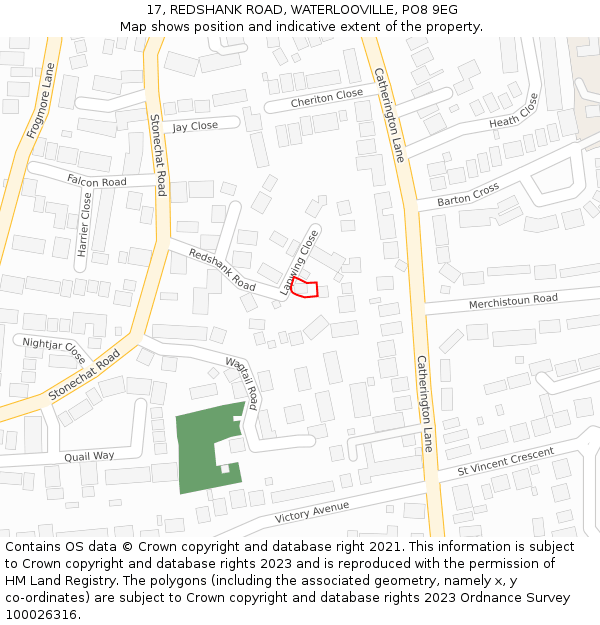 17, REDSHANK ROAD, WATERLOOVILLE, PO8 9EG: Location map and indicative extent of plot
