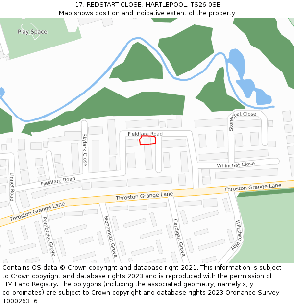 17, REDSTART CLOSE, HARTLEPOOL, TS26 0SB: Location map and indicative extent of plot