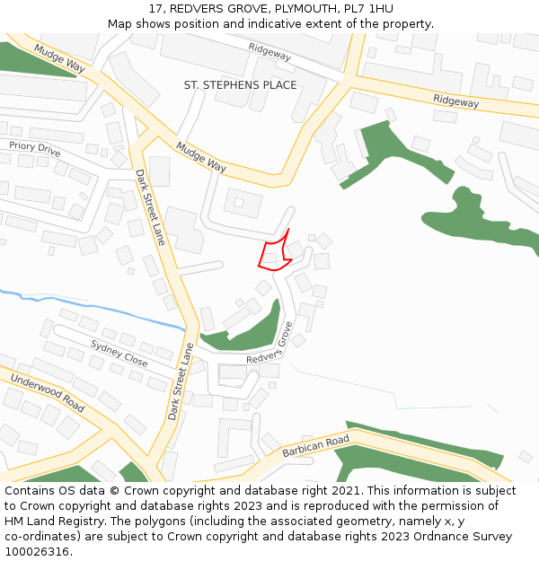 17, REDVERS GROVE, PLYMOUTH, PL7 1HU: Location map and indicative extent of plot