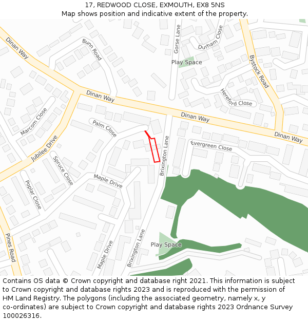 17, REDWOOD CLOSE, EXMOUTH, EX8 5NS: Location map and indicative extent of plot