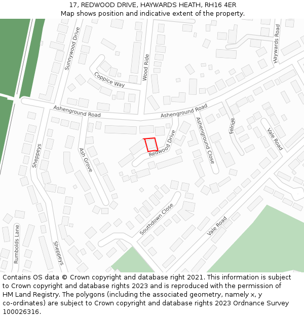 17, REDWOOD DRIVE, HAYWARDS HEATH, RH16 4ER: Location map and indicative extent of plot