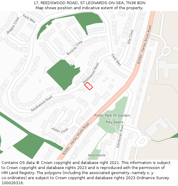 17, REEDSWOOD ROAD, ST LEONARDS-ON-SEA, TN38 8DN: Location map and indicative extent of plot