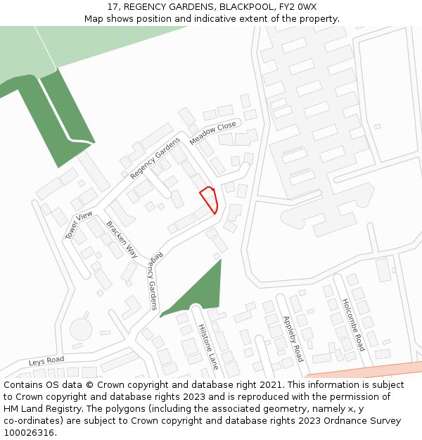 17, REGENCY GARDENS, BLACKPOOL, FY2 0WX: Location map and indicative extent of plot