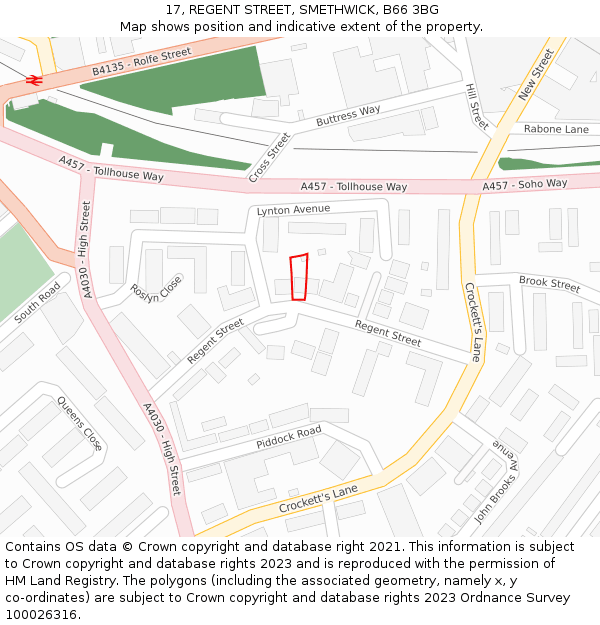 17, REGENT STREET, SMETHWICK, B66 3BG: Location map and indicative extent of plot