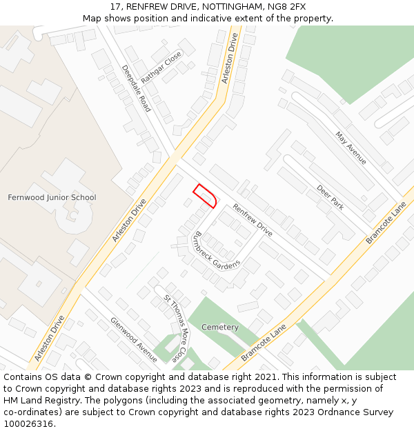 17, RENFREW DRIVE, NOTTINGHAM, NG8 2FX: Location map and indicative extent of plot