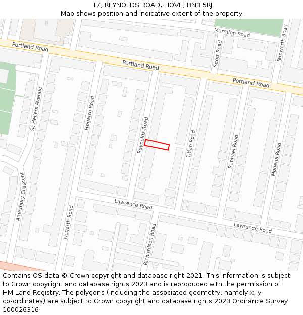 17, REYNOLDS ROAD, HOVE, BN3 5RJ: Location map and indicative extent of plot