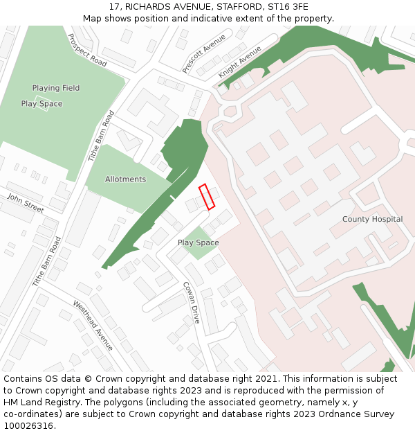 17, RICHARDS AVENUE, STAFFORD, ST16 3FE: Location map and indicative extent of plot