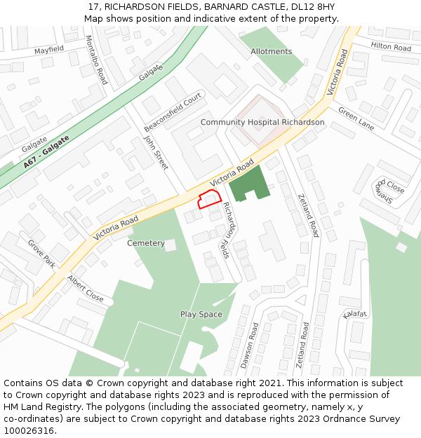 17, RICHARDSON FIELDS, BARNARD CASTLE, DL12 8HY: Location map and indicative extent of plot