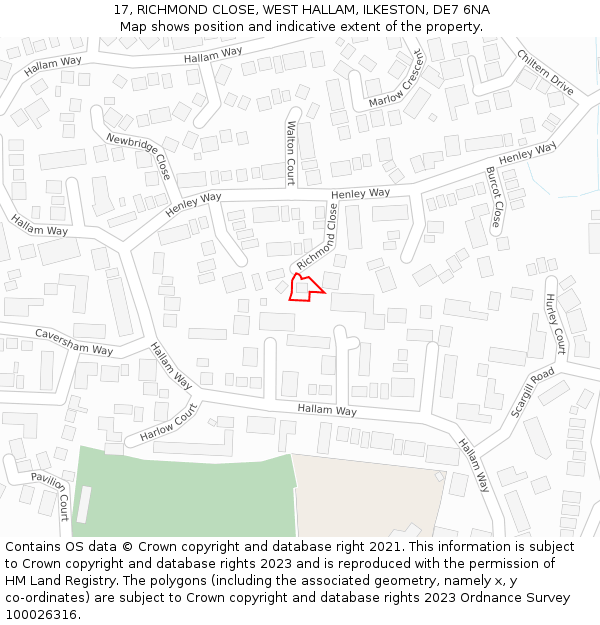 17, RICHMOND CLOSE, WEST HALLAM, ILKESTON, DE7 6NA: Location map and indicative extent of plot
