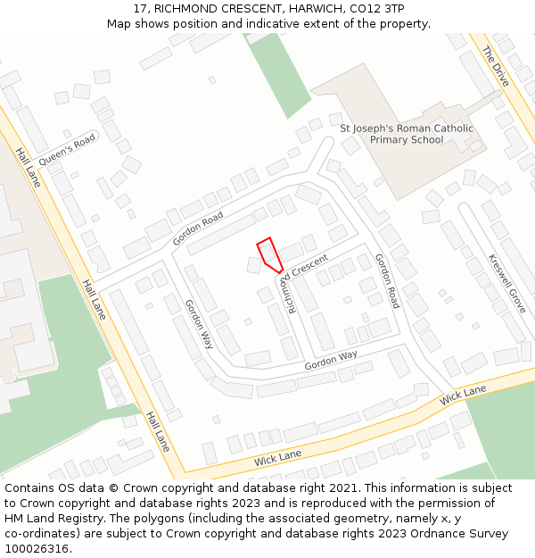 17, RICHMOND CRESCENT, HARWICH, CO12 3TP: Location map and indicative extent of plot