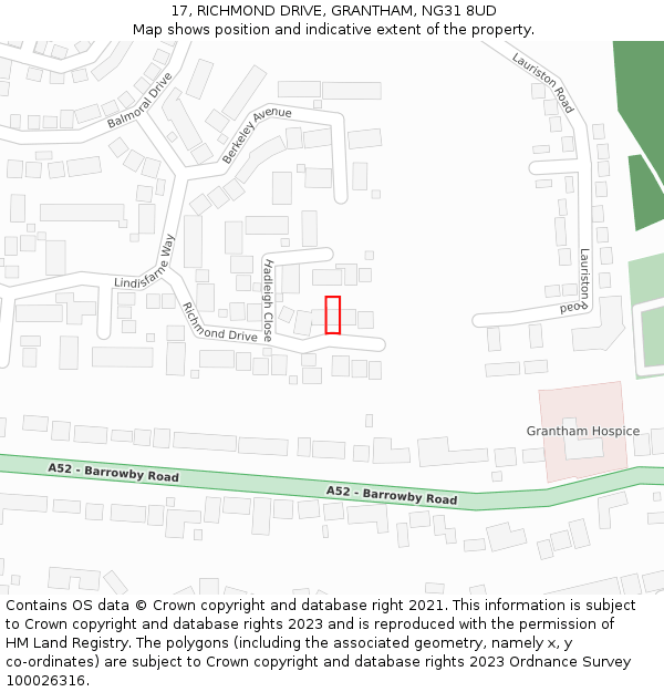 17, RICHMOND DRIVE, GRANTHAM, NG31 8UD: Location map and indicative extent of plot