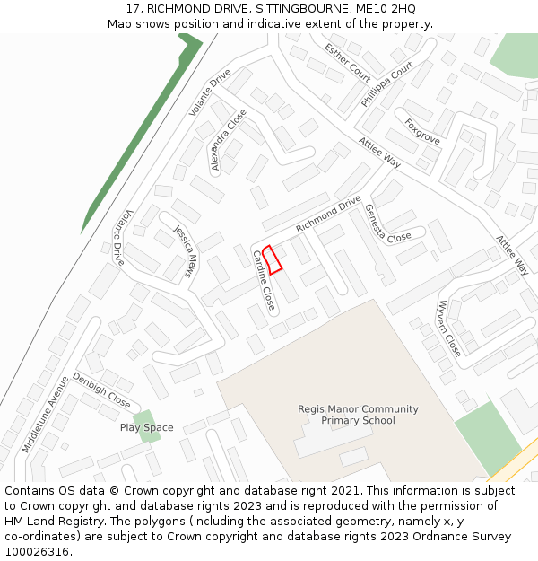 17, RICHMOND DRIVE, SITTINGBOURNE, ME10 2HQ: Location map and indicative extent of plot