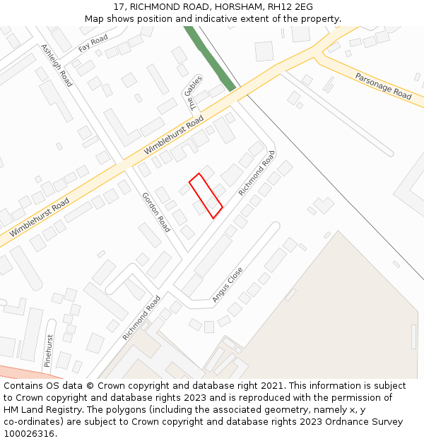 17, RICHMOND ROAD, HORSHAM, RH12 2EG: Location map and indicative extent of plot