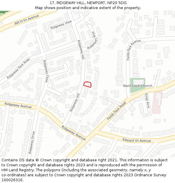 17, RIDGEWAY HILL, NEWPORT, NP20 5DG: Location map and indicative extent of plot