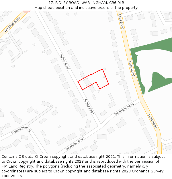 17, RIDLEY ROAD, WARLINGHAM, CR6 9LR: Location map and indicative extent of plot