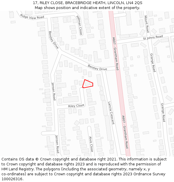 17, RILEY CLOSE, BRACEBRIDGE HEATH, LINCOLN, LN4 2QS: Location map and indicative extent of plot