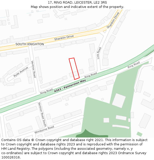 17, RING ROAD, LEICESTER, LE2 3RS: Location map and indicative extent of plot