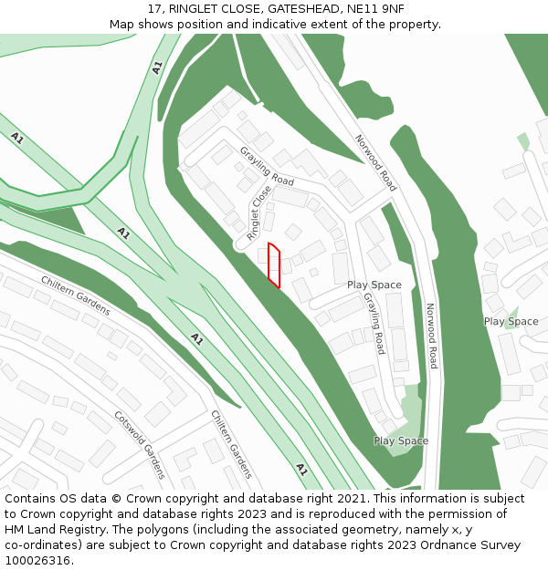 17, RINGLET CLOSE, GATESHEAD, NE11 9NF: Location map and indicative extent of plot