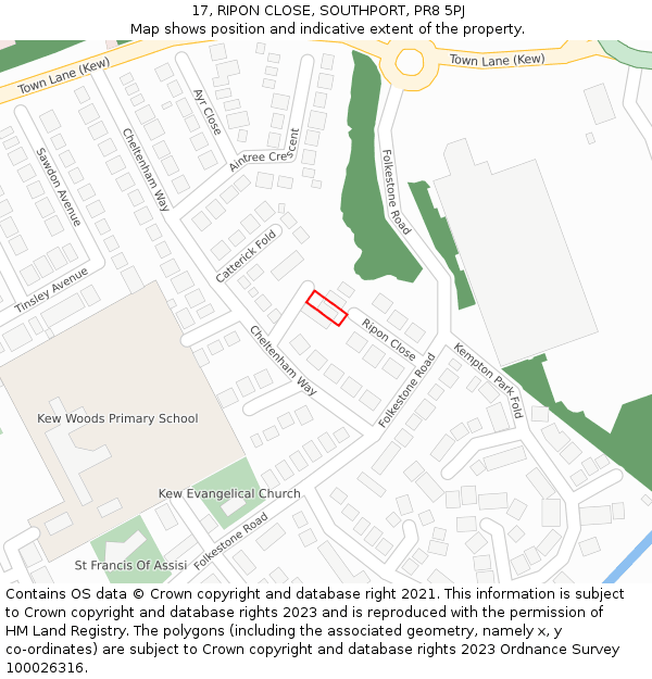 17, RIPON CLOSE, SOUTHPORT, PR8 5PJ: Location map and indicative extent of plot