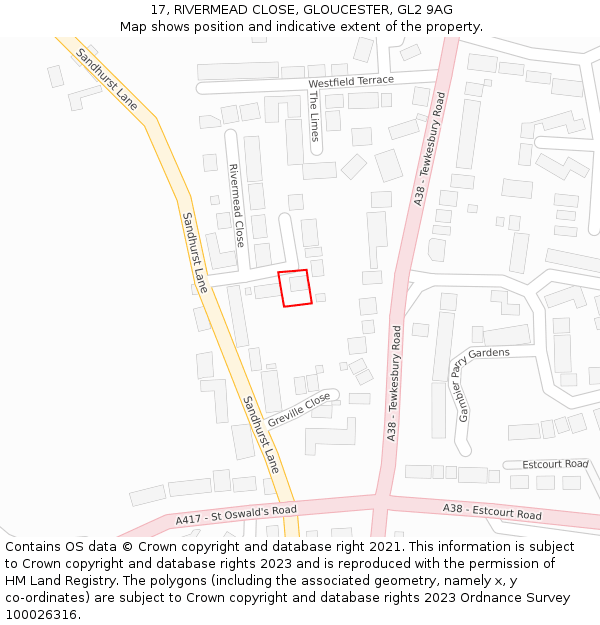 17, RIVERMEAD CLOSE, GLOUCESTER, GL2 9AG: Location map and indicative extent of plot