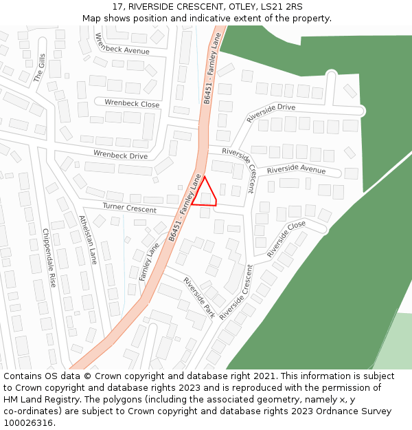 17, RIVERSIDE CRESCENT, OTLEY, LS21 2RS: Location map and indicative extent of plot