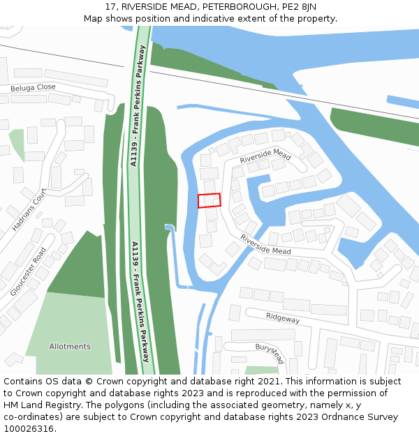 17, RIVERSIDE MEAD, PETERBOROUGH, PE2 8JN: Location map and indicative extent of plot