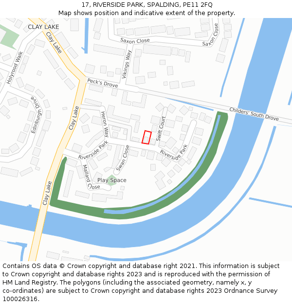 17, RIVERSIDE PARK, SPALDING, PE11 2FQ: Location map and indicative extent of plot