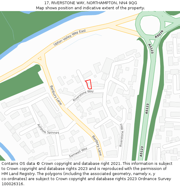 17, RIVERSTONE WAY, NORTHAMPTON, NN4 9QG: Location map and indicative extent of plot