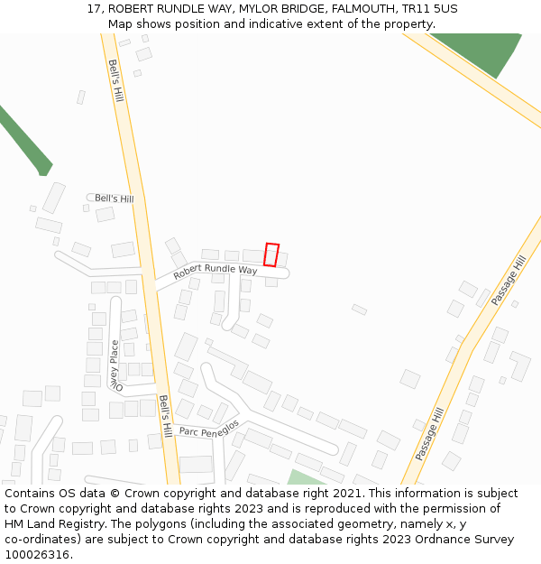 17, ROBERT RUNDLE WAY, MYLOR BRIDGE, FALMOUTH, TR11 5US: Location map and indicative extent of plot