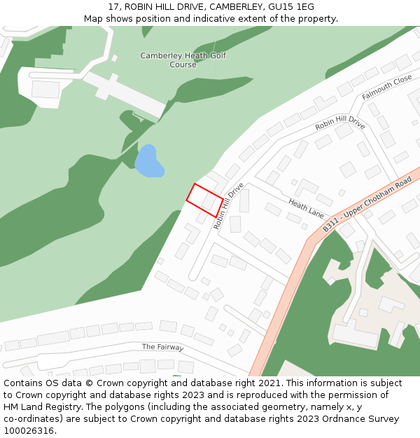 17, ROBIN HILL DRIVE, CAMBERLEY, GU15 1EG: Location map and indicative extent of plot