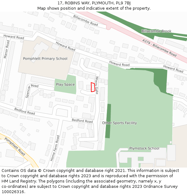 17, ROBINS WAY, PLYMOUTH, PL9 7BJ: Location map and indicative extent of plot