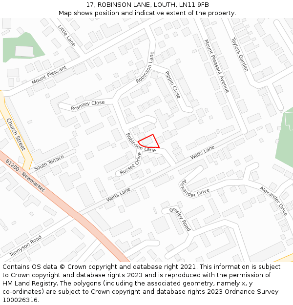 17, ROBINSON LANE, LOUTH, LN11 9FB: Location map and indicative extent of plot