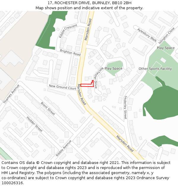 17, ROCHESTER DRIVE, BURNLEY, BB10 2BH: Location map and indicative extent of plot