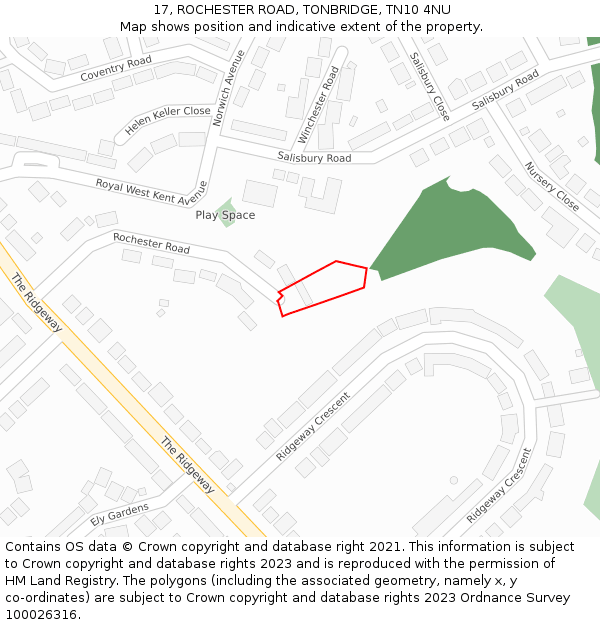 17, ROCHESTER ROAD, TONBRIDGE, TN10 4NU: Location map and indicative extent of plot