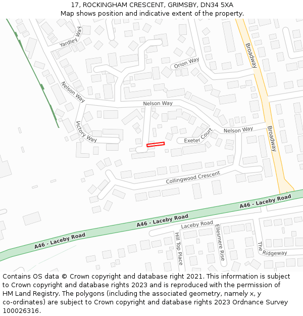 17, ROCKINGHAM CRESCENT, GRIMSBY, DN34 5XA: Location map and indicative extent of plot