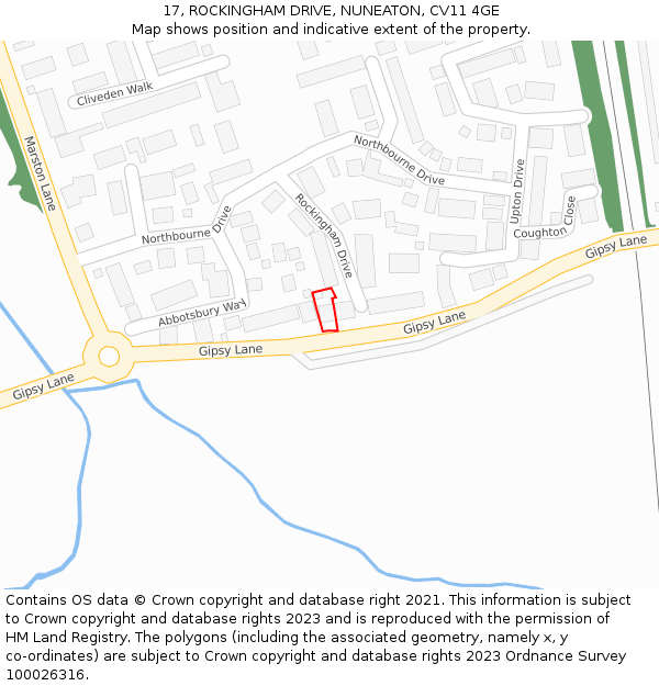 17, ROCKINGHAM DRIVE, NUNEATON, CV11 4GE: Location map and indicative extent of plot