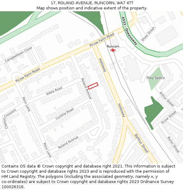 17, ROLAND AVENUE, RUNCORN, WA7 4TT: Location map and indicative extent of plot