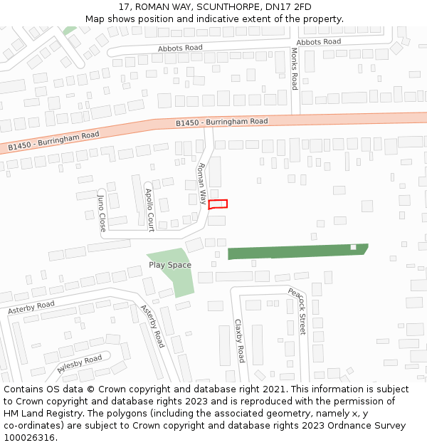 17, ROMAN WAY, SCUNTHORPE, DN17 2FD: Location map and indicative extent of plot