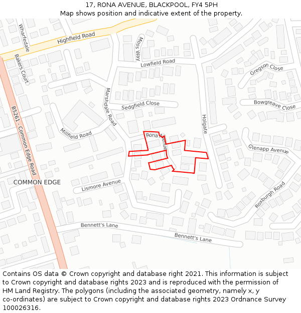 17, RONA AVENUE, BLACKPOOL, FY4 5PH: Location map and indicative extent of plot