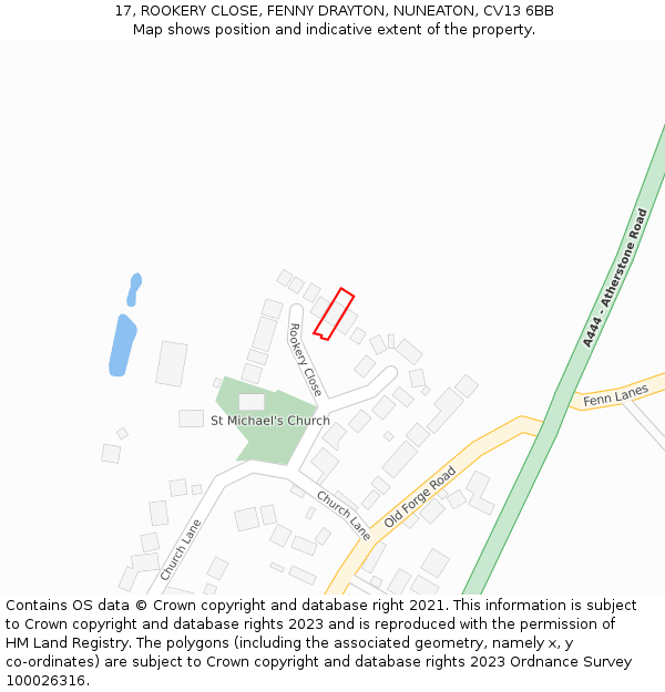 17, ROOKERY CLOSE, FENNY DRAYTON, NUNEATON, CV13 6BB: Location map and indicative extent of plot